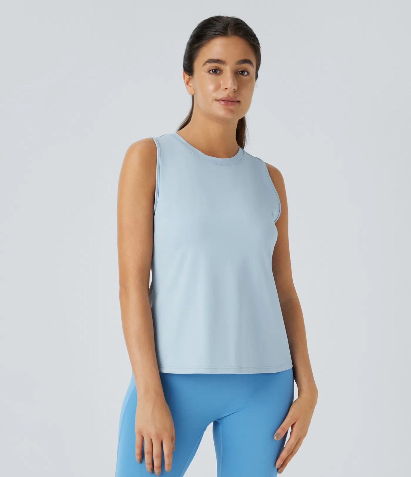Halara Cut Out Crossover Hem Solid Yoga Tank Top, Cool Ice Blue, XS, NWT
