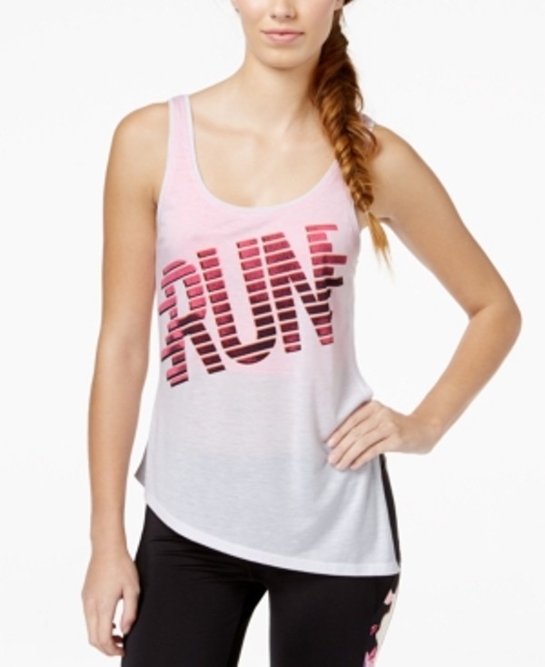 Energie Women’s Juniors Asymmetrical Hem Tank Top Bright White Pink XL