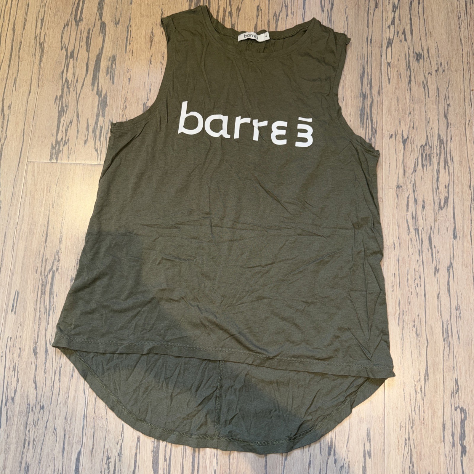 Barre3 Womens Medium Olive Green Muscle Tank Top Logo Graphic Sleeveless Tee