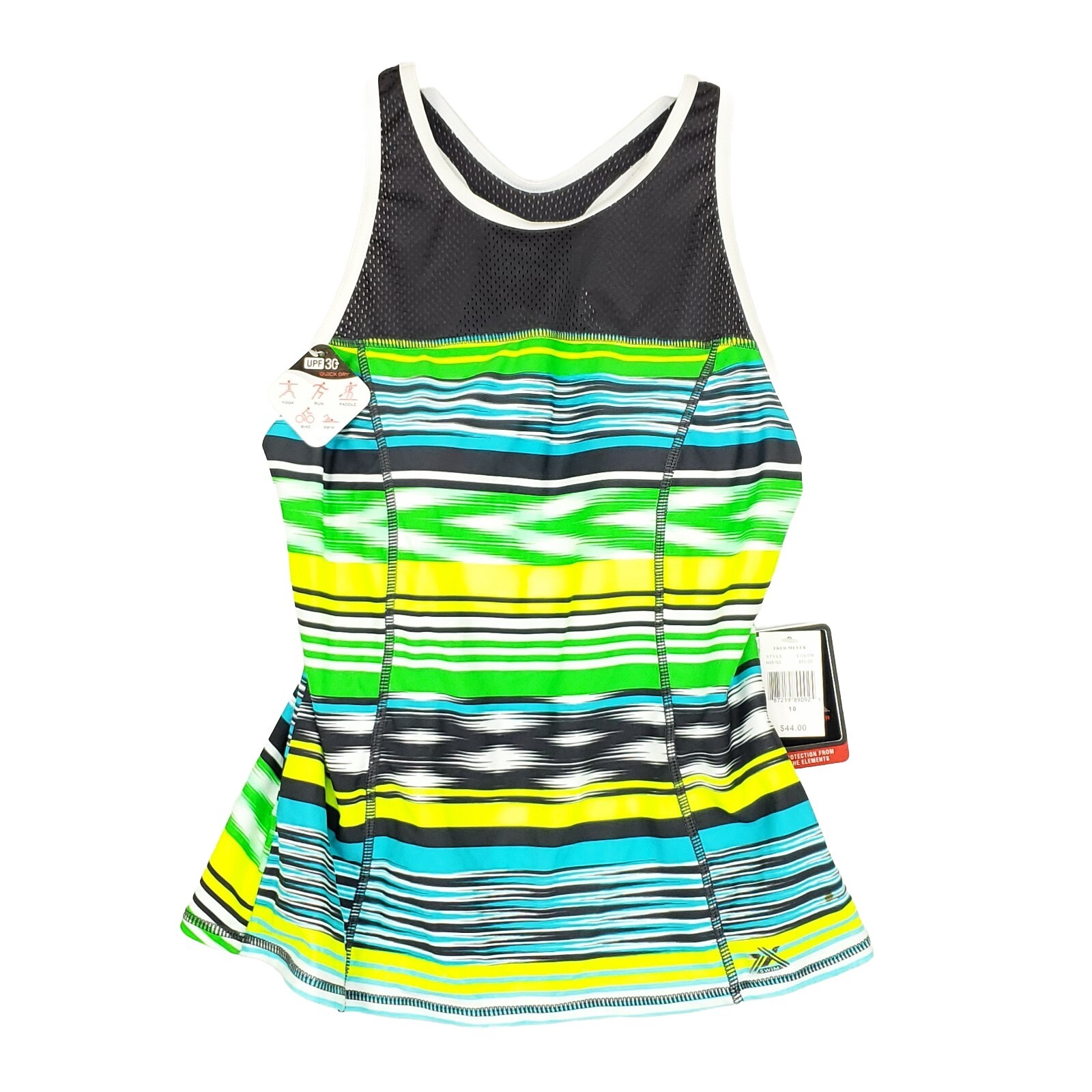 Women’s Teal Green Blue Stripe Mesh Racerback Tank Run Swim Top Casual Sporty
