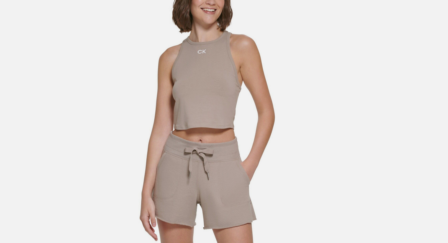 Calvin Klein Performance Racerback Crop Top Moonrock Size S 7348