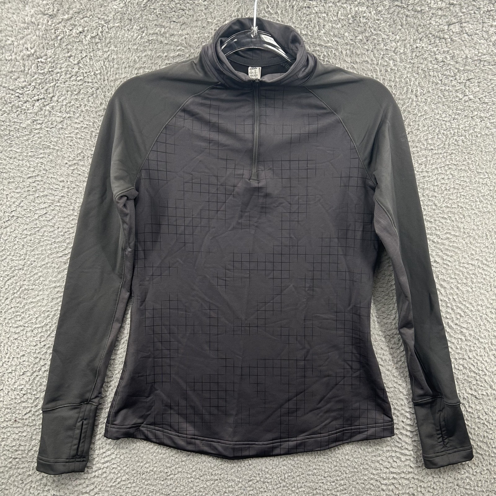 Adidas 1/4 Zip Pullover Womens Medium Gray Black Climalite Tech Fit Thumbholes