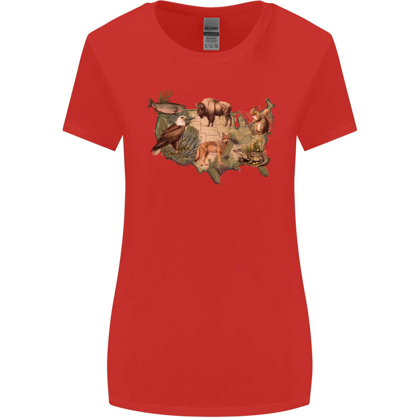 American Animals USA Eagle Buffalo Fish Wolf Womens Wider Cut T-Shirt