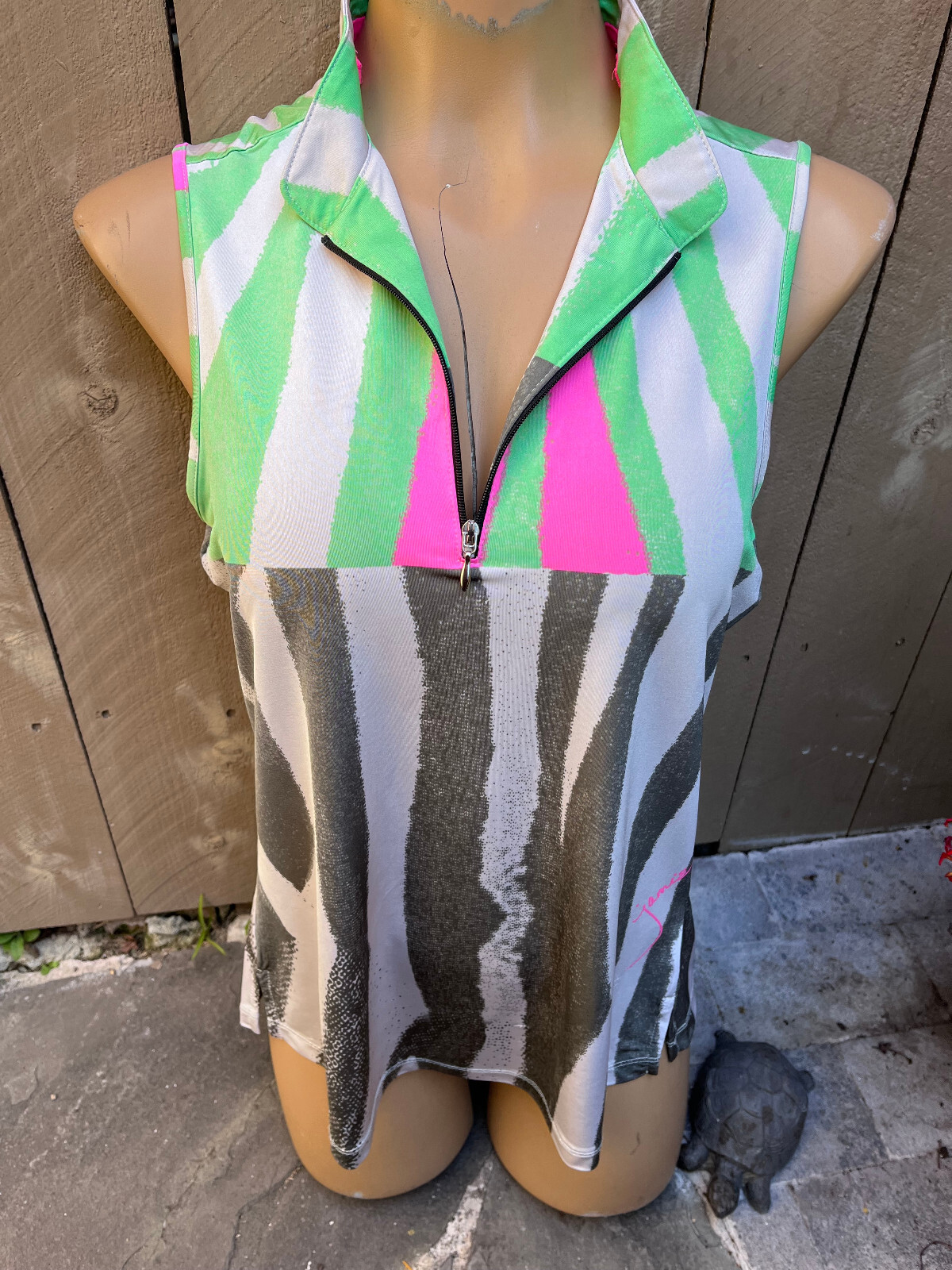 Vintage Jamie Sadock Women’s S Striped Sleeveless 1/4 Zip Golf Shirt Top
