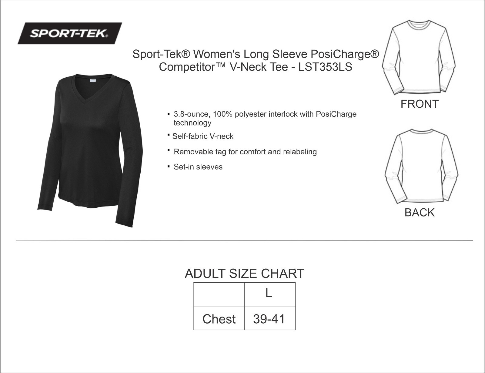 Sport-Tek® Women’s Long Sleeve PosiCharge® Competitor™ V-Neck Tee – LST353LS