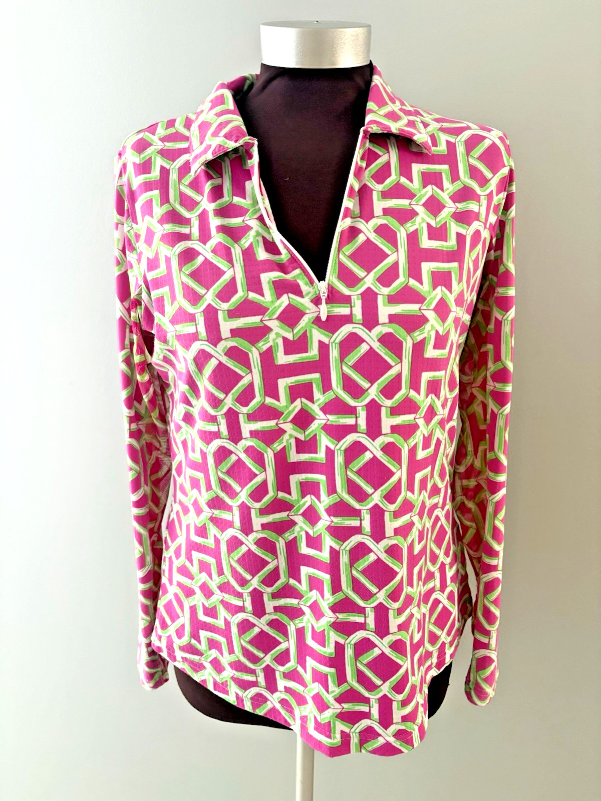 Icikuls 1/4 Zip Top Size M Pink Green Cooling Icefil Performance UPF50+ Golf