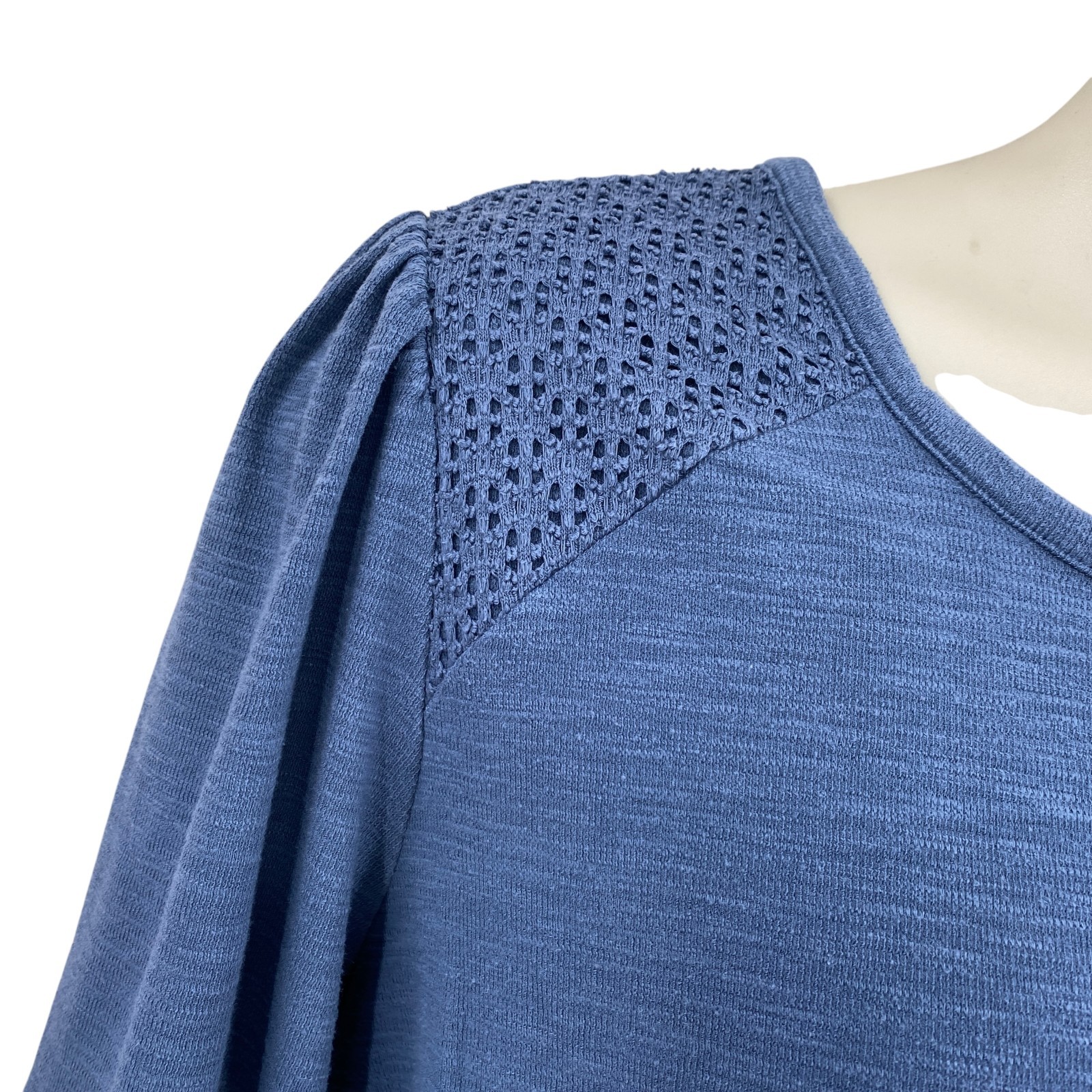 LC Lauren Conrad Womens Knit Tunic Top Size 2X Blue Long Sleeve Lace Shoulders
