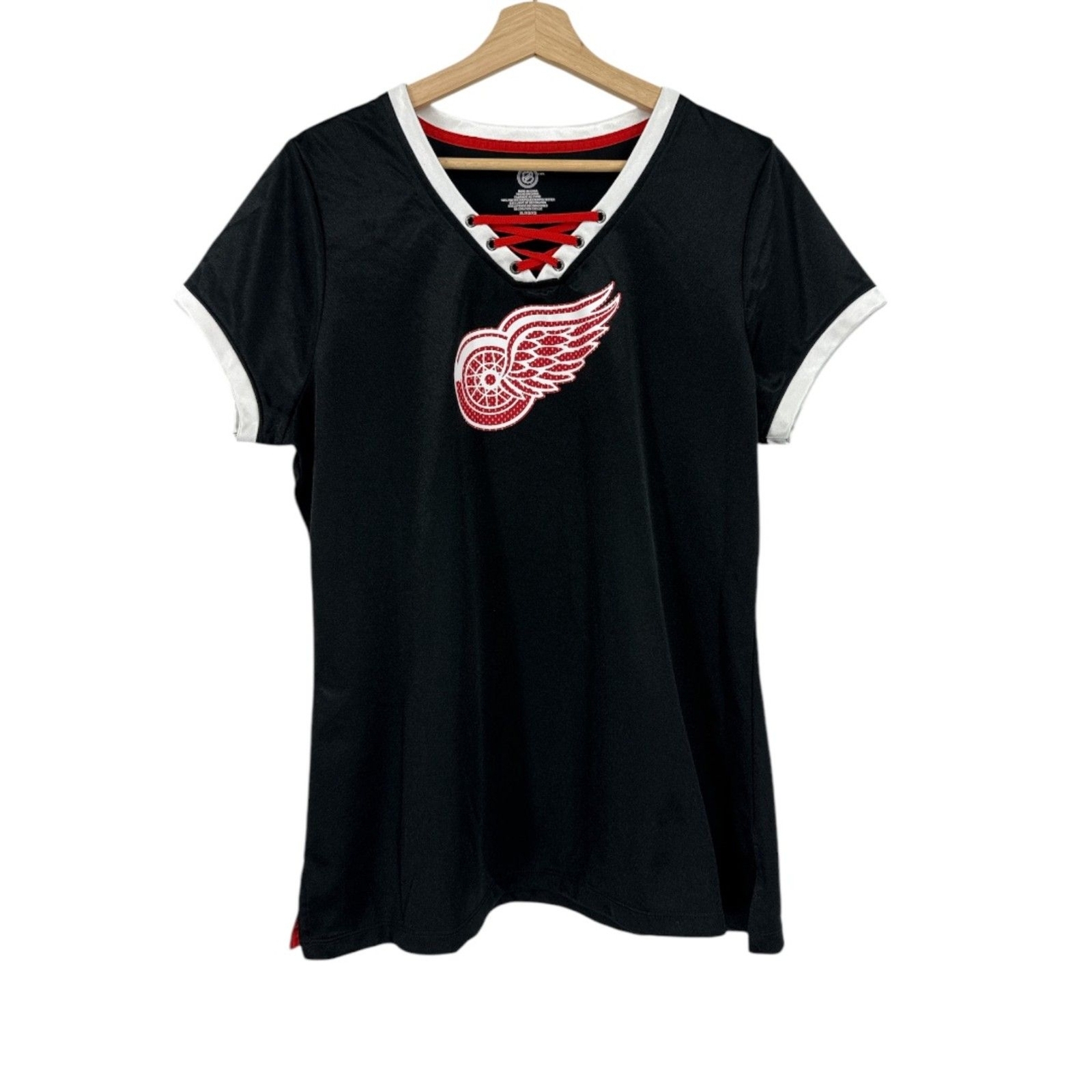 Red Wings V neck Shirt XL Women’s Lace up top NHL Detroit Hockey