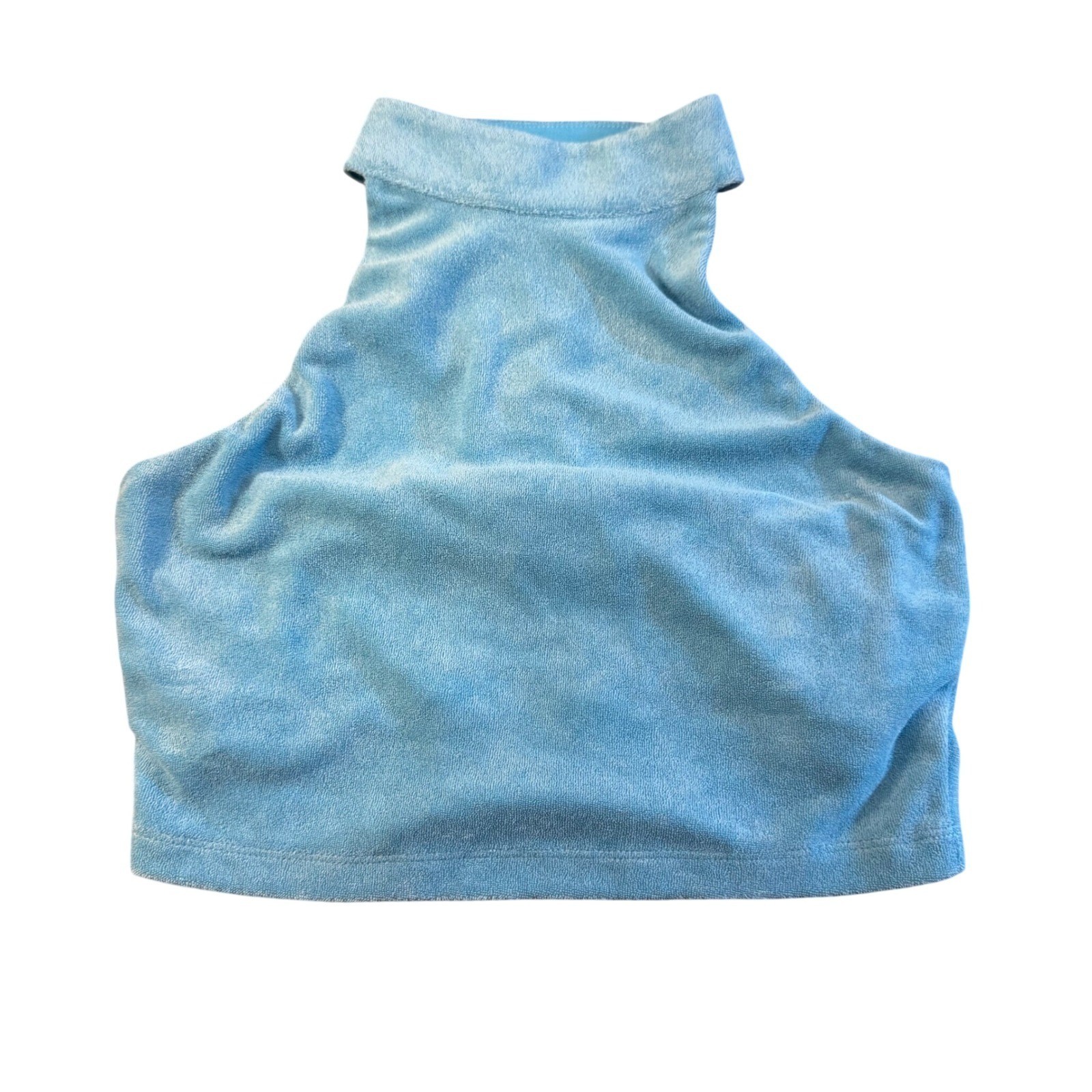 Fabletics Women Tank Top XS Aqua Blue Terry Built-In Bra Mock Neck Racerback Y2K