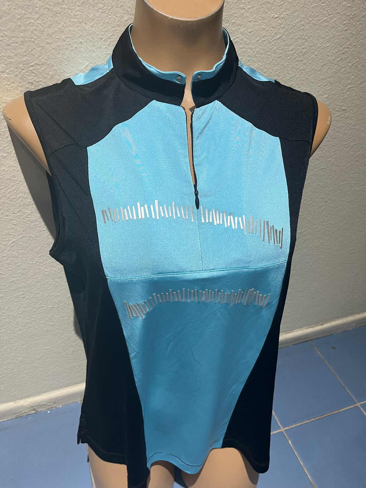 Vintage Jamie Sadock Women’s S Blue/Black Sleeveless 1/4 Zip Golf Shirt Top