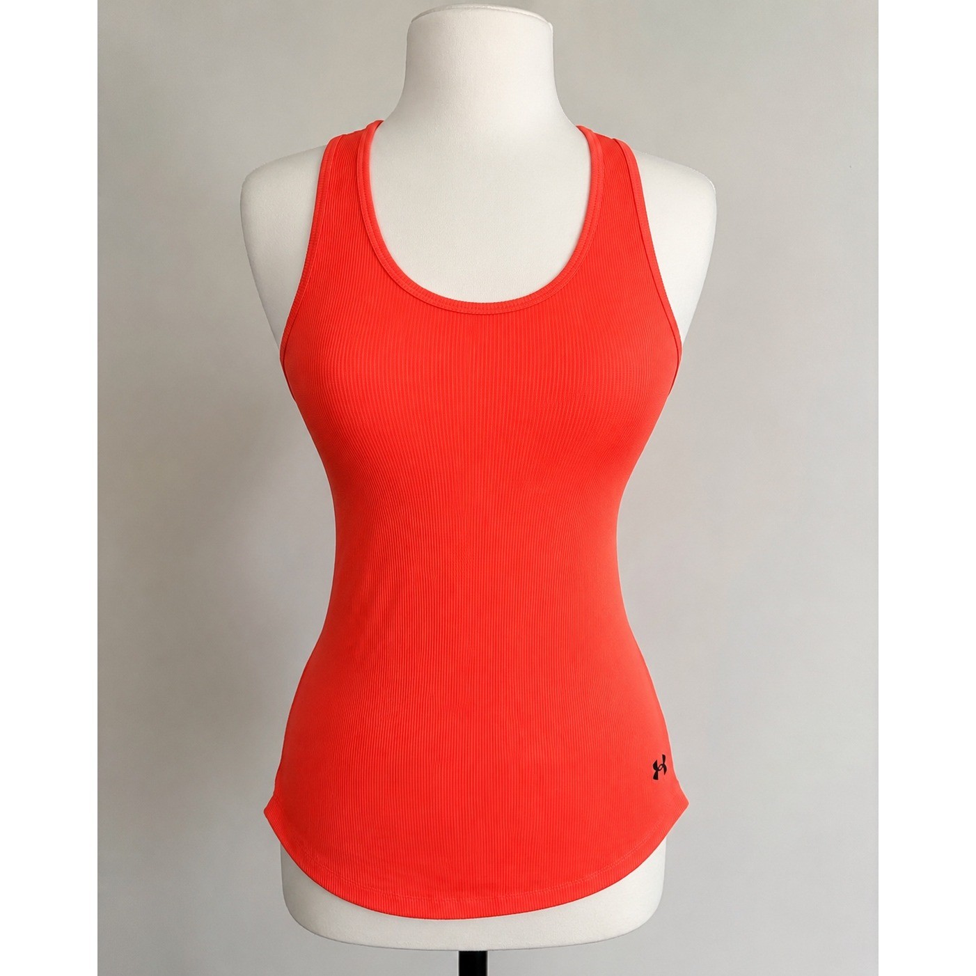 Under Armour HeatGear Ribbed Tank Top Neon Orange Coral Womens Medium MD Fitted