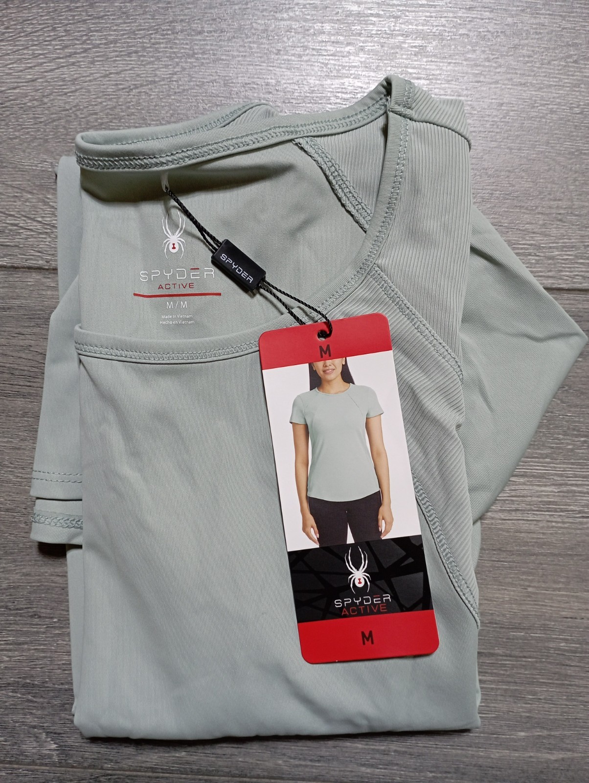 Spyder Active Top Adult Womens Medium Sage Short Sleeve Ribbed Fitted