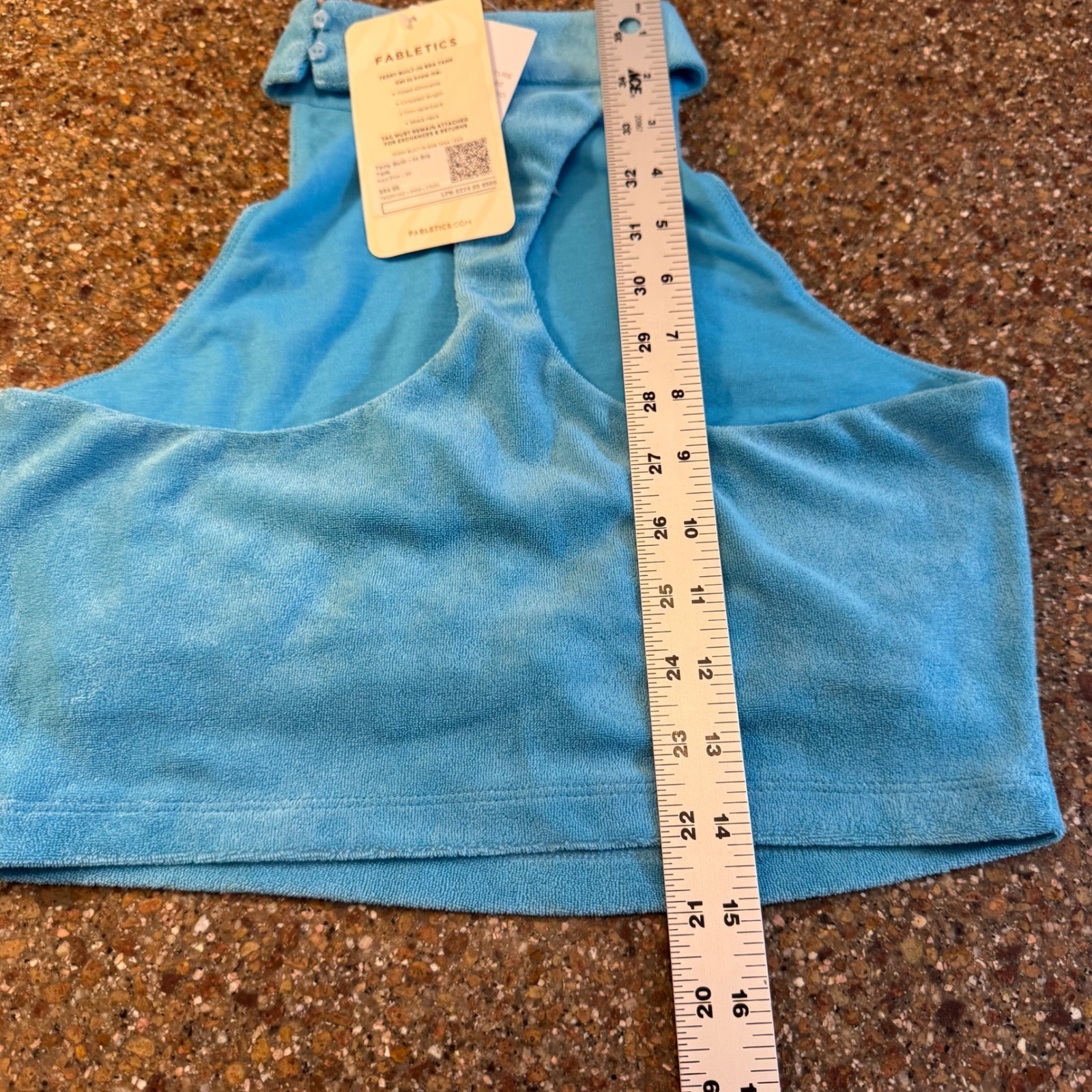 Fabletics Women Tank Top XS Aqua Blue Terry Built-In Bra Mock Neck Racerback Y2K