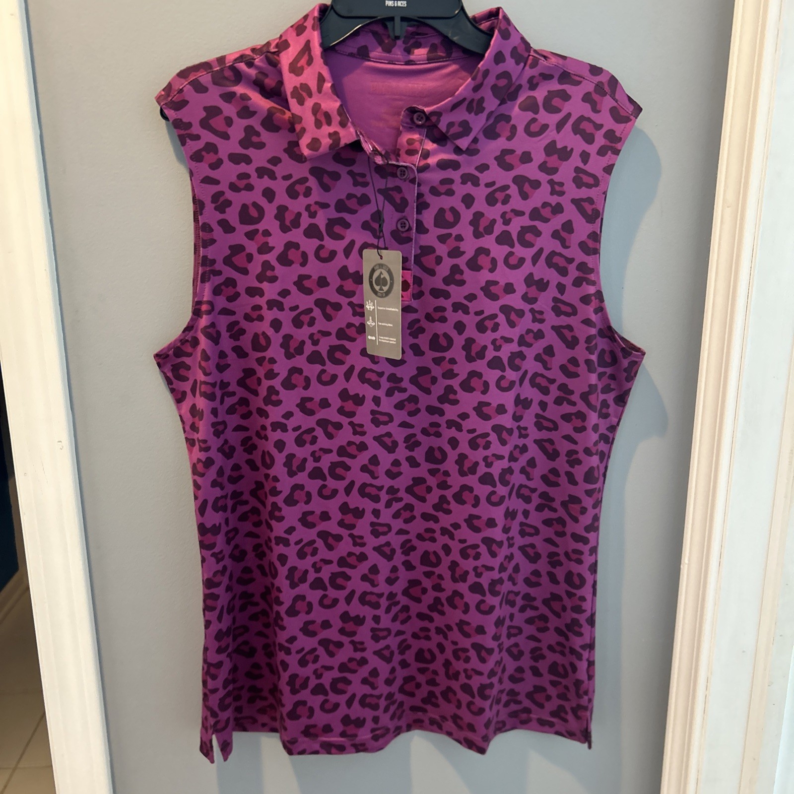 NEW Pins and Aces Golf Womens Sleeveless Polo Shirt Top Pink Leopard AOP Size 3X