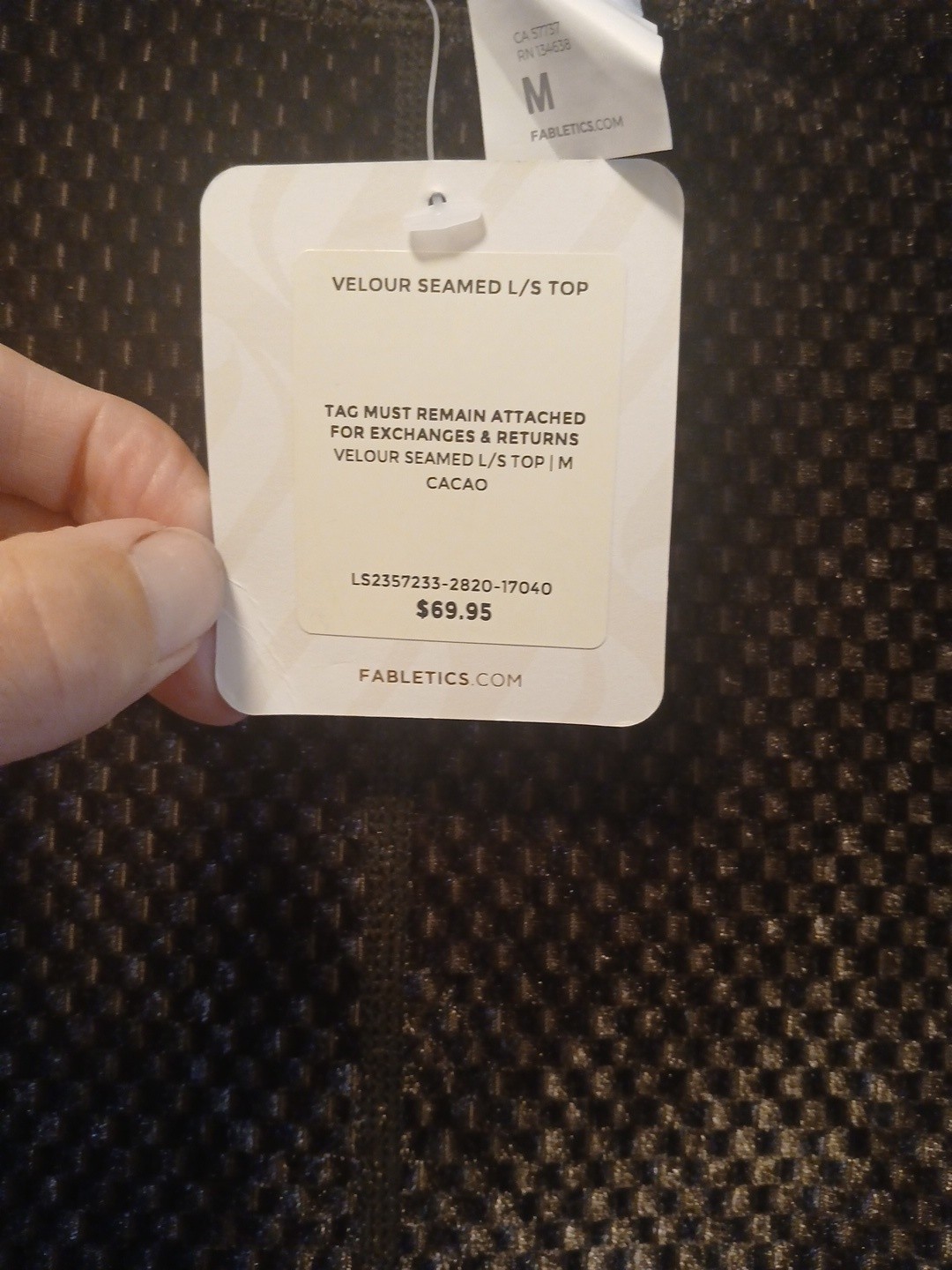 NWT Fabletics Athletic Top Womens Medium Cacao Velour Seamed Long Sleeve Brown