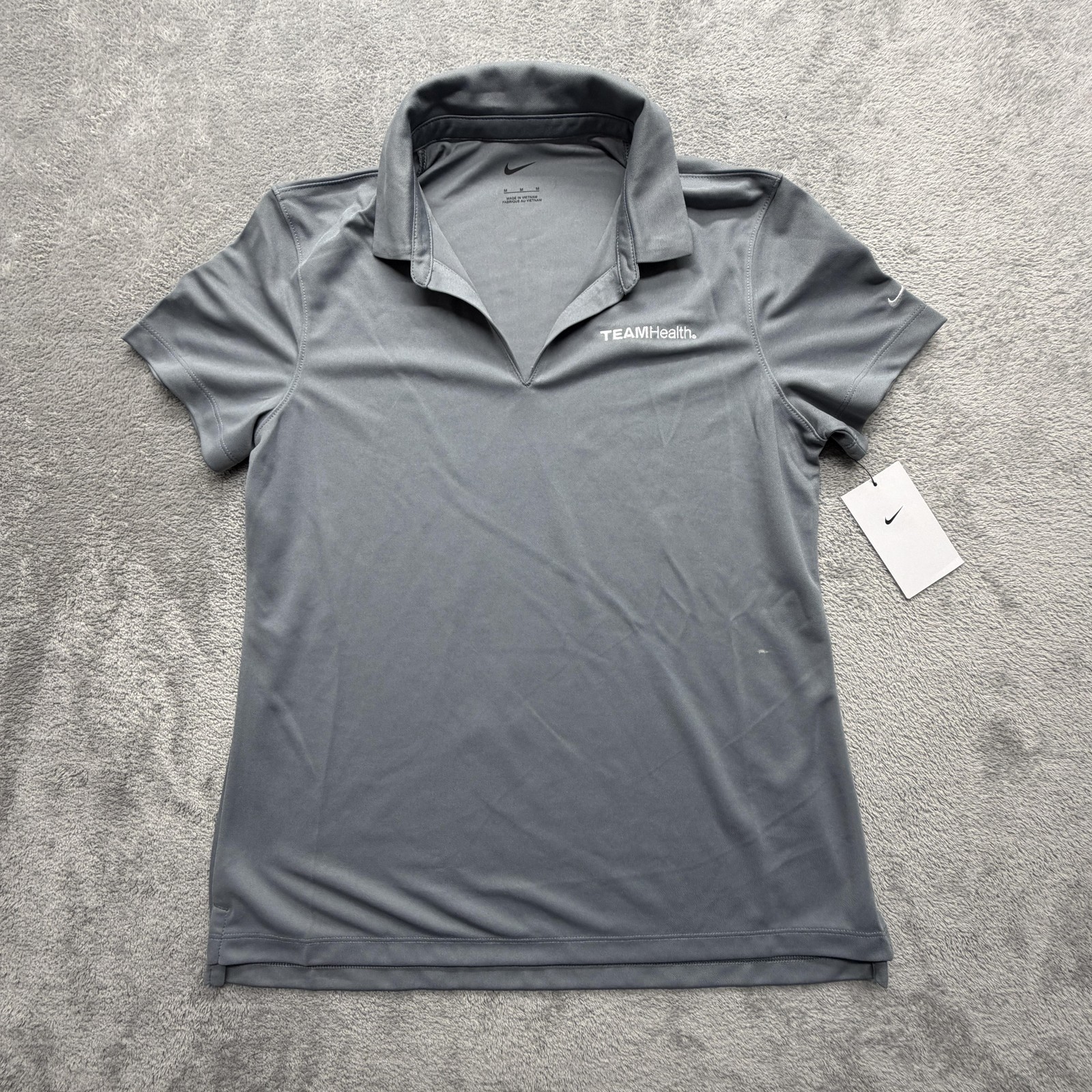 Nike Polo Shirt Womens M Gray TEAMHealth Pullover Tagless DC1991-065 Workwear