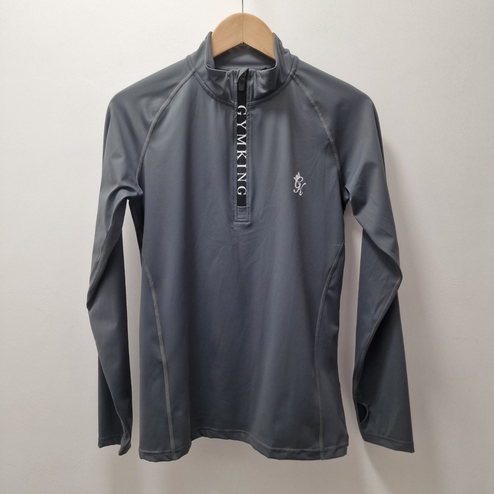 Gym King Training Top Womens UK 16 Half Zip Long Sleeve Grey Polyamide C24