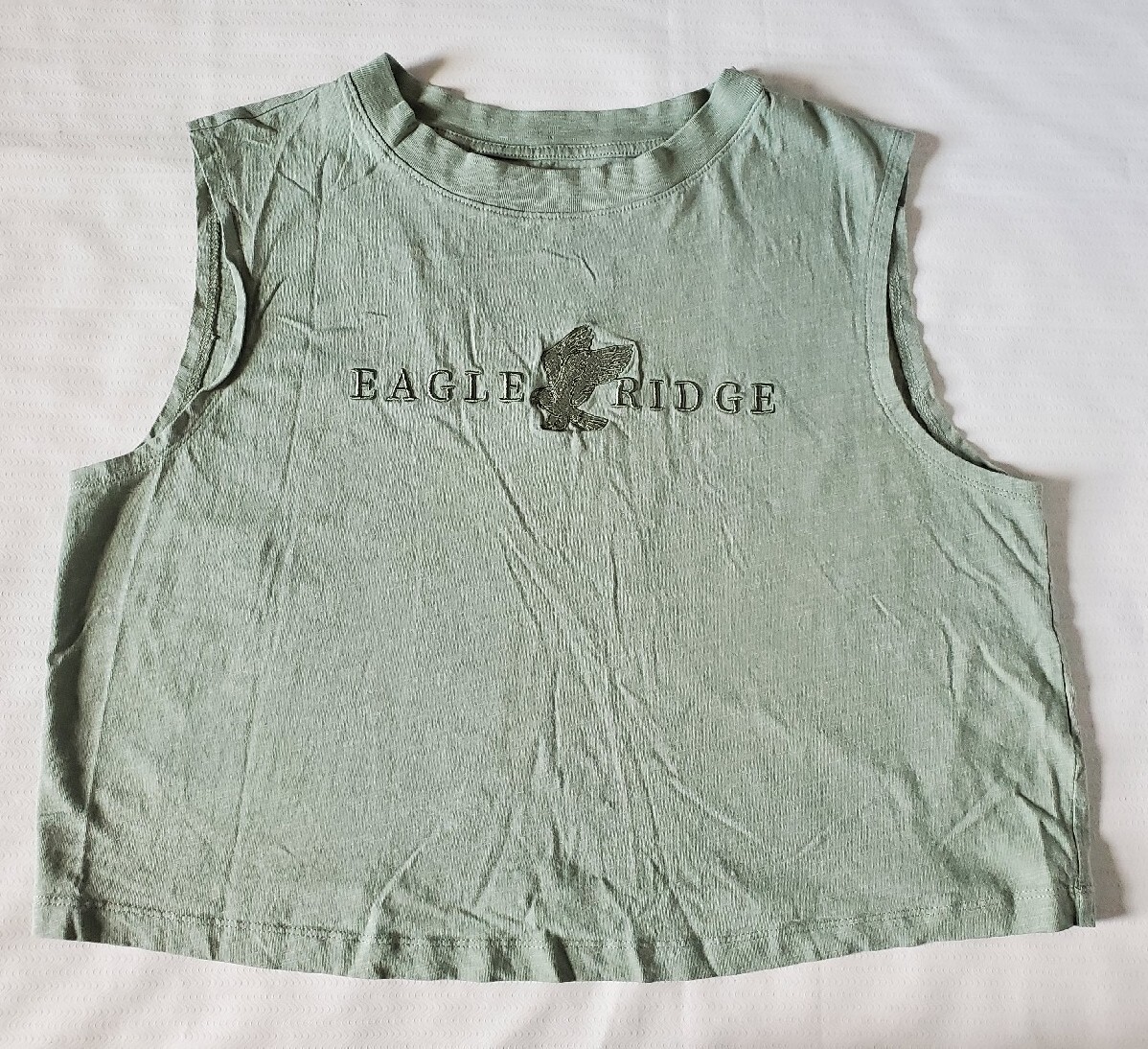 Cotton On Womens Size L Cropped Muscle Tank Top Green Eagle Ridge Embroidery
