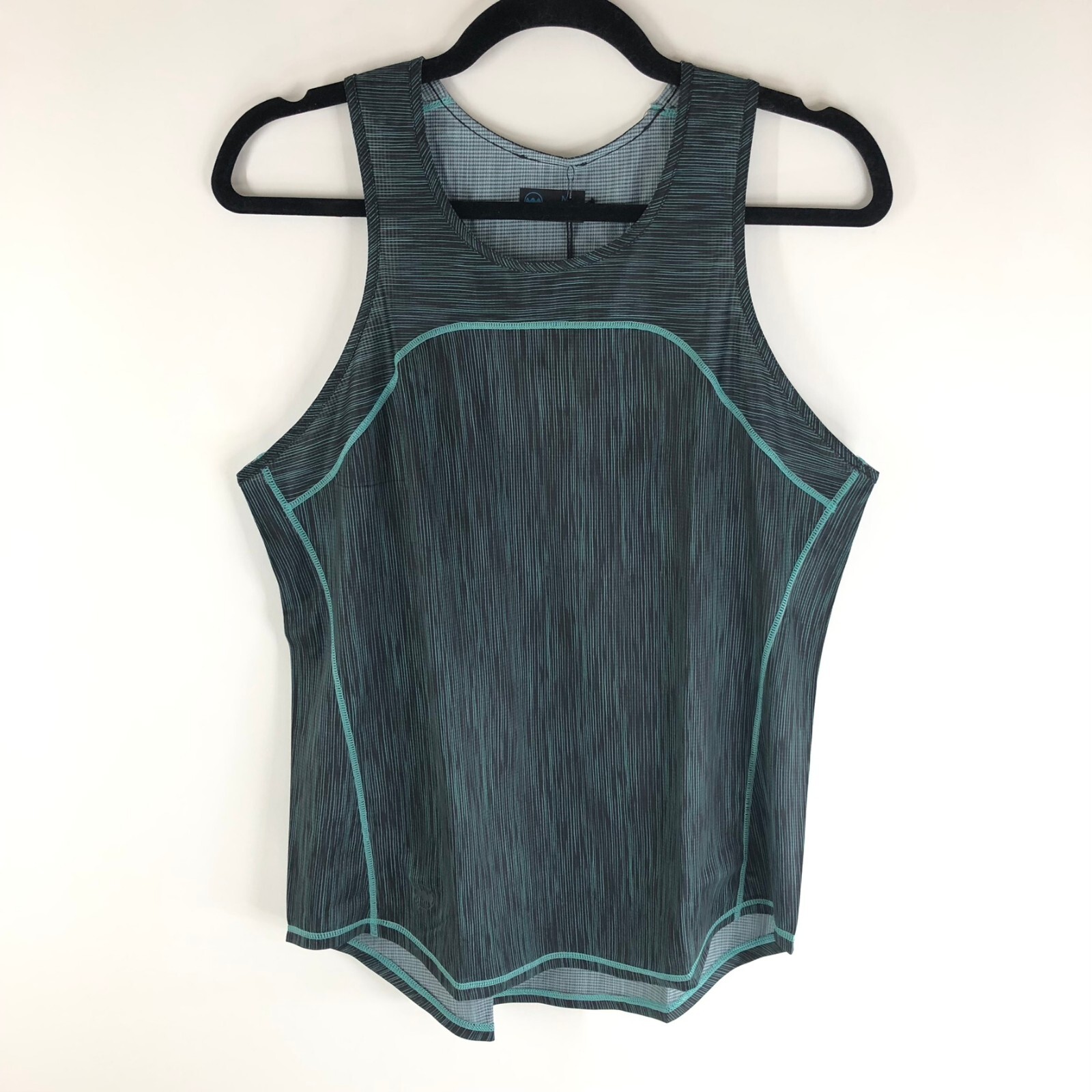 Janji Womens Helio Tech Singlet Tank Top Racerback Hi Low Sea Stripe Green XS
