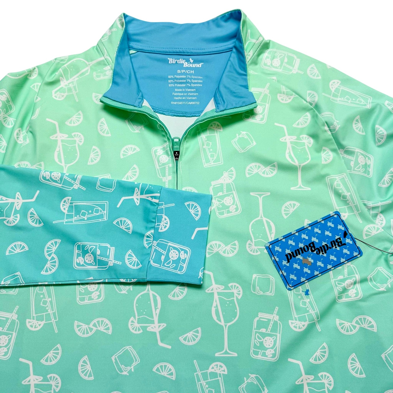 Birdie Bound Cocktails Pullover Womens Small Green 1/4 Zip Golf UV Protect NEW