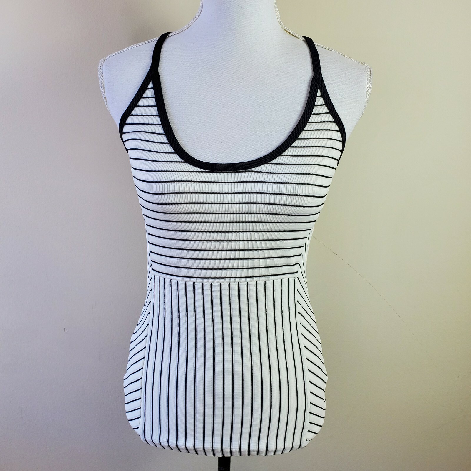 DEREK LAM 10C Athleta Women’s Top XS Black White Striped Madison Ave Athletic