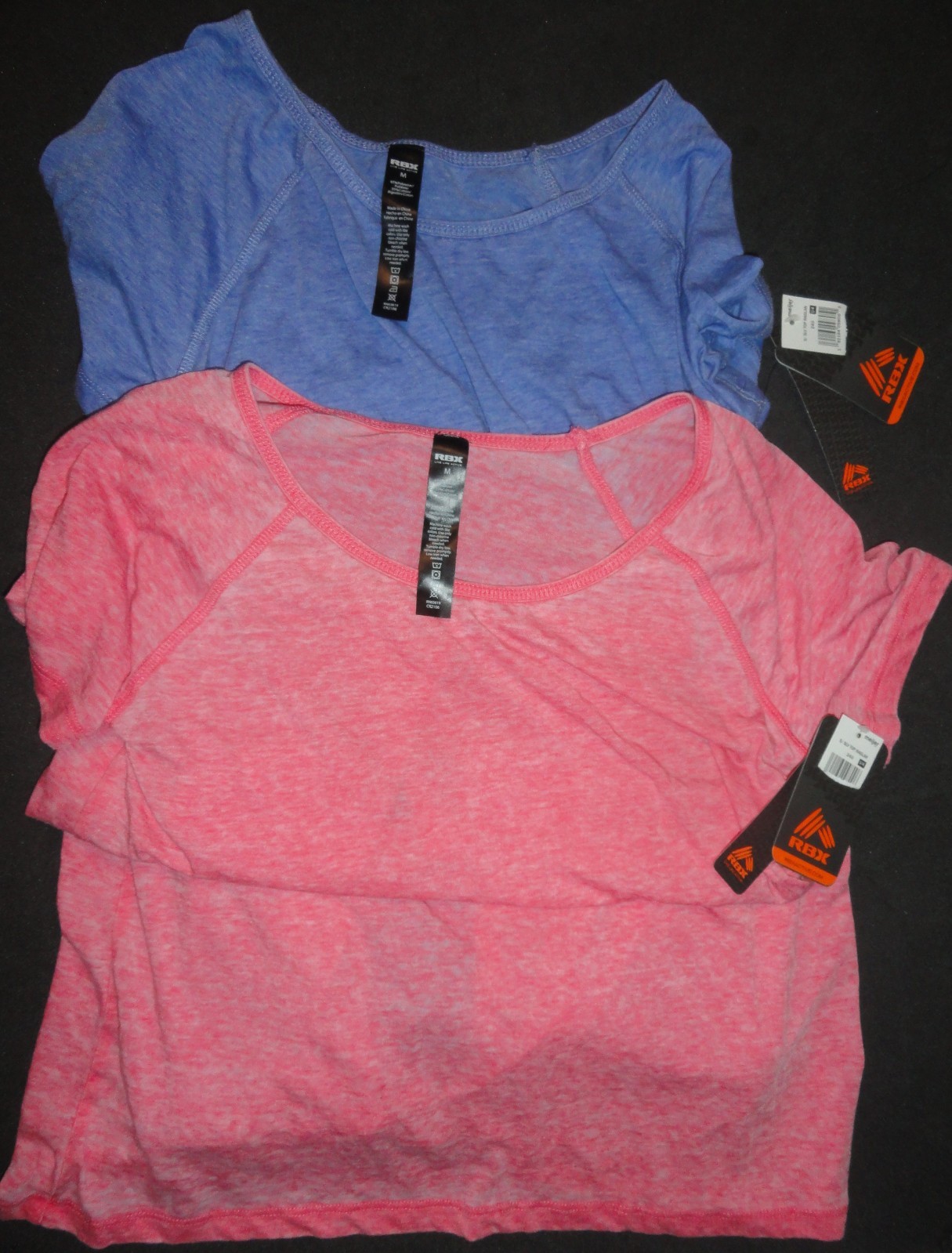 2 RBX Women’s Active Wear Short Sleeve Shirts Red Pinkish/ Blue – Size Medium