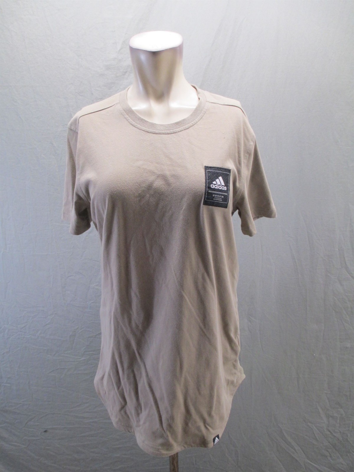 Adidas Size M Womens Taupe Cotton Blend Short Sleeve Crew Neck Sport TShirt 153