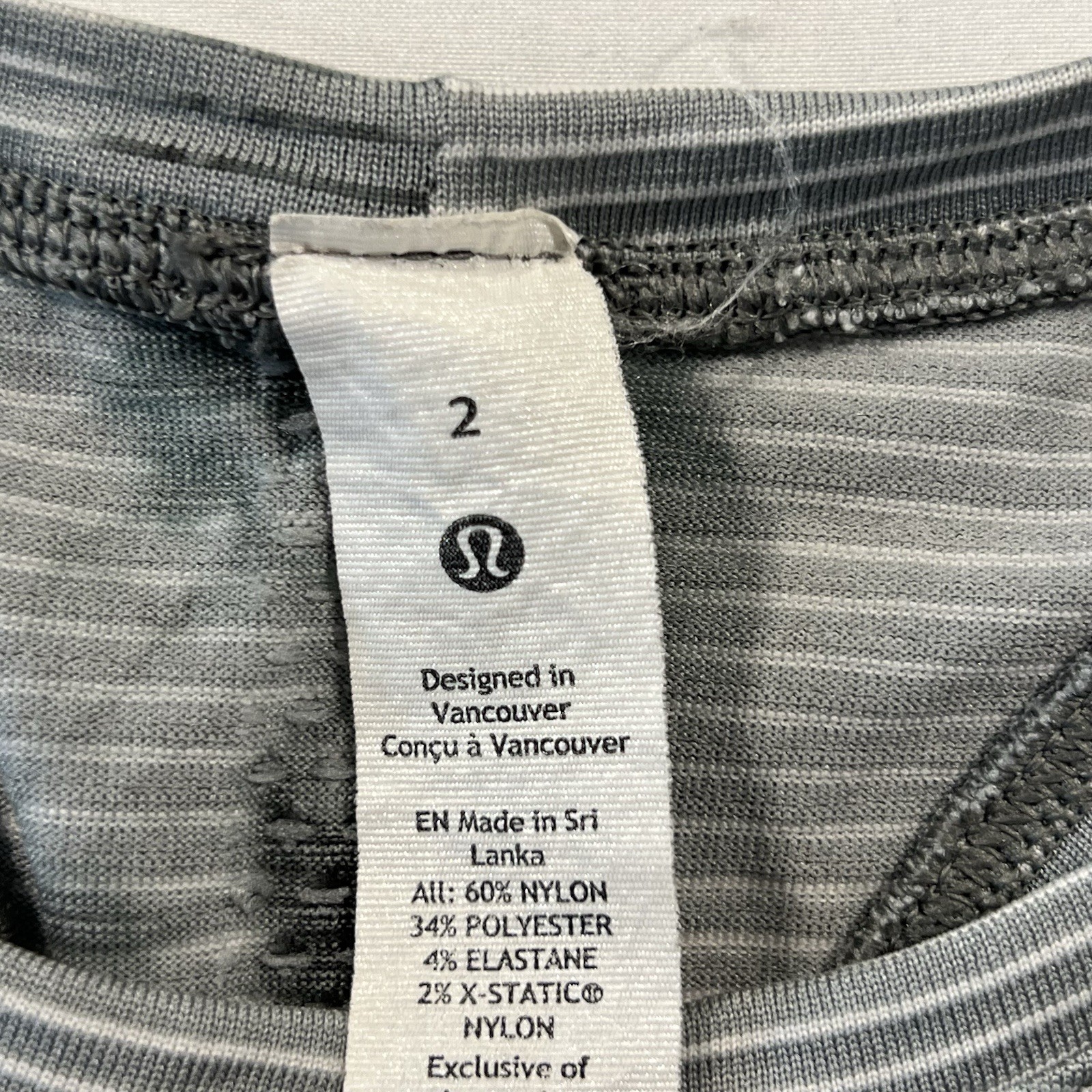 LuLuLemon Swiftly Tech 2.0 Racerback Tank Size 2 Shibori Stripe Graphite Grey