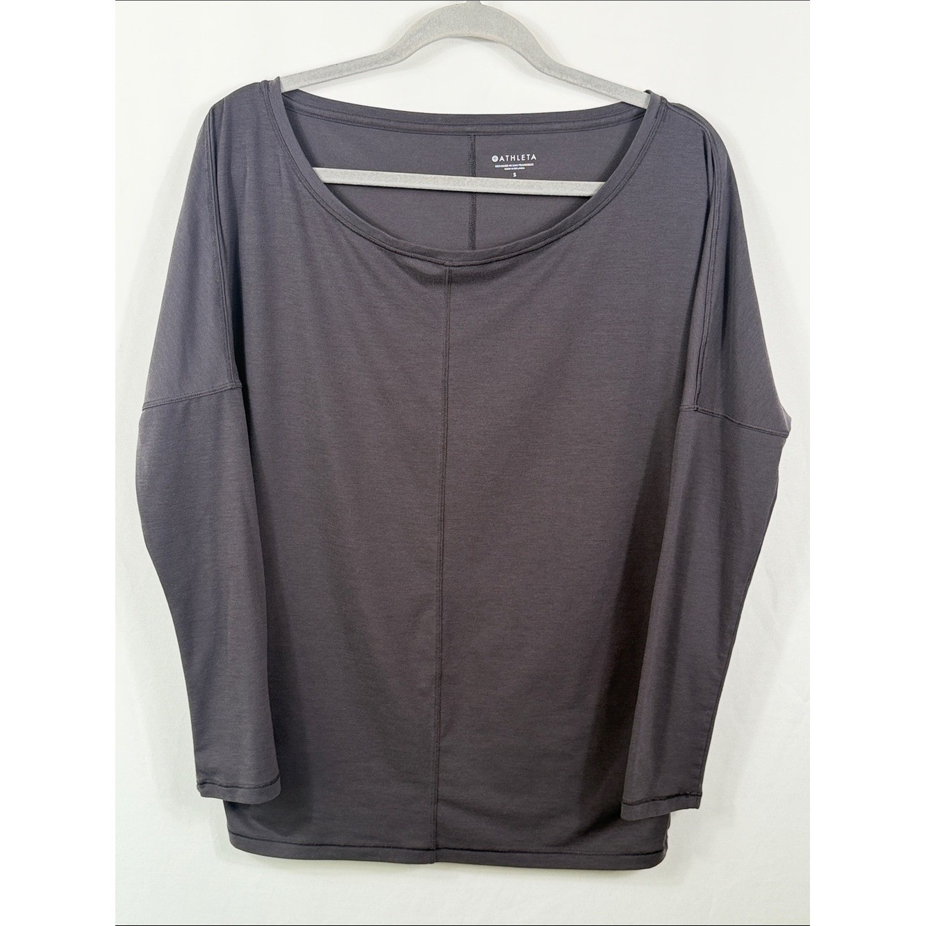 Athleta Off the Shoulder Boat Neck Top in Charcoal Gray. Womens Size S. Soft!