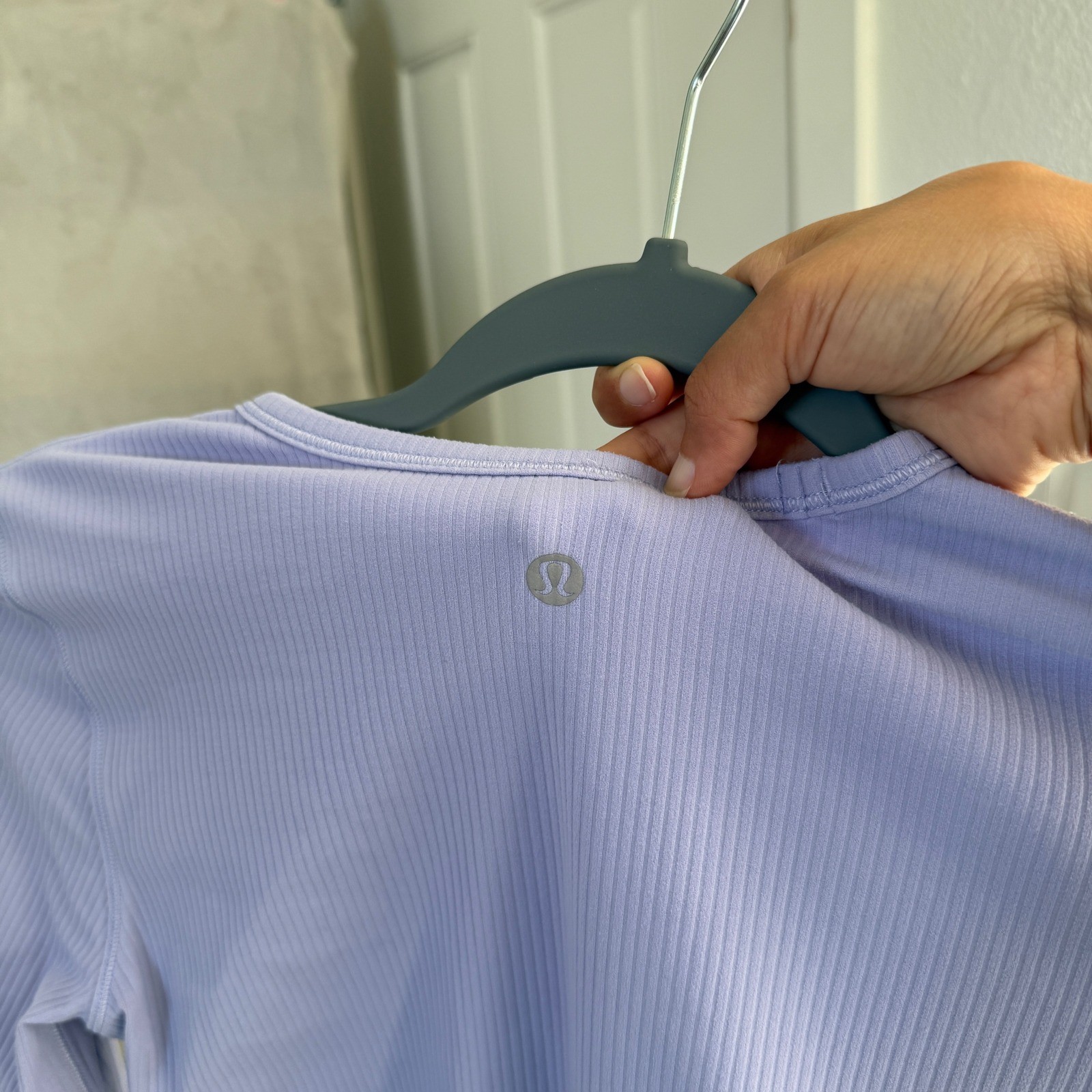 Lululemon All It Takes Ribbed Long Sleeve Shirt Lilac Purple Ruched Side Yoga