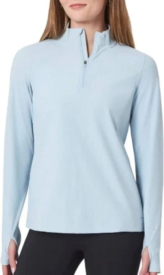 NWOT Mondetta Women’s Size L Light Blue 1/4 Zip Long Sleeve Performance Rib Top
