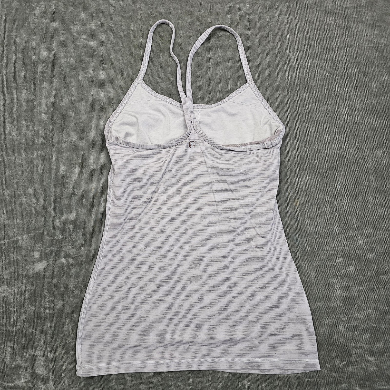 Lululemon Power Y Tank Top Womens 4 Gray Striped Built In Bra Yoga Athletic Gym