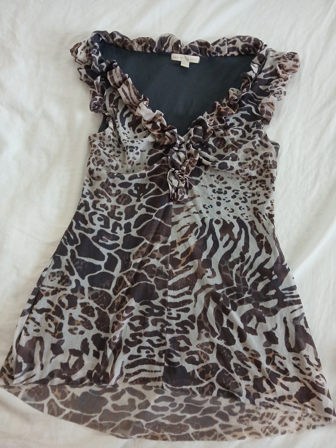 West Wear Tank Women Junior Baige Brown Stretch Top Blouse Sexy Doble Line S-M