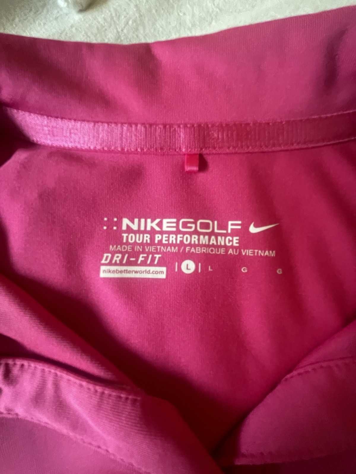 Nike Golf Tour Performance Pink Gingham Check Polo Shirt Size L Dry Fit