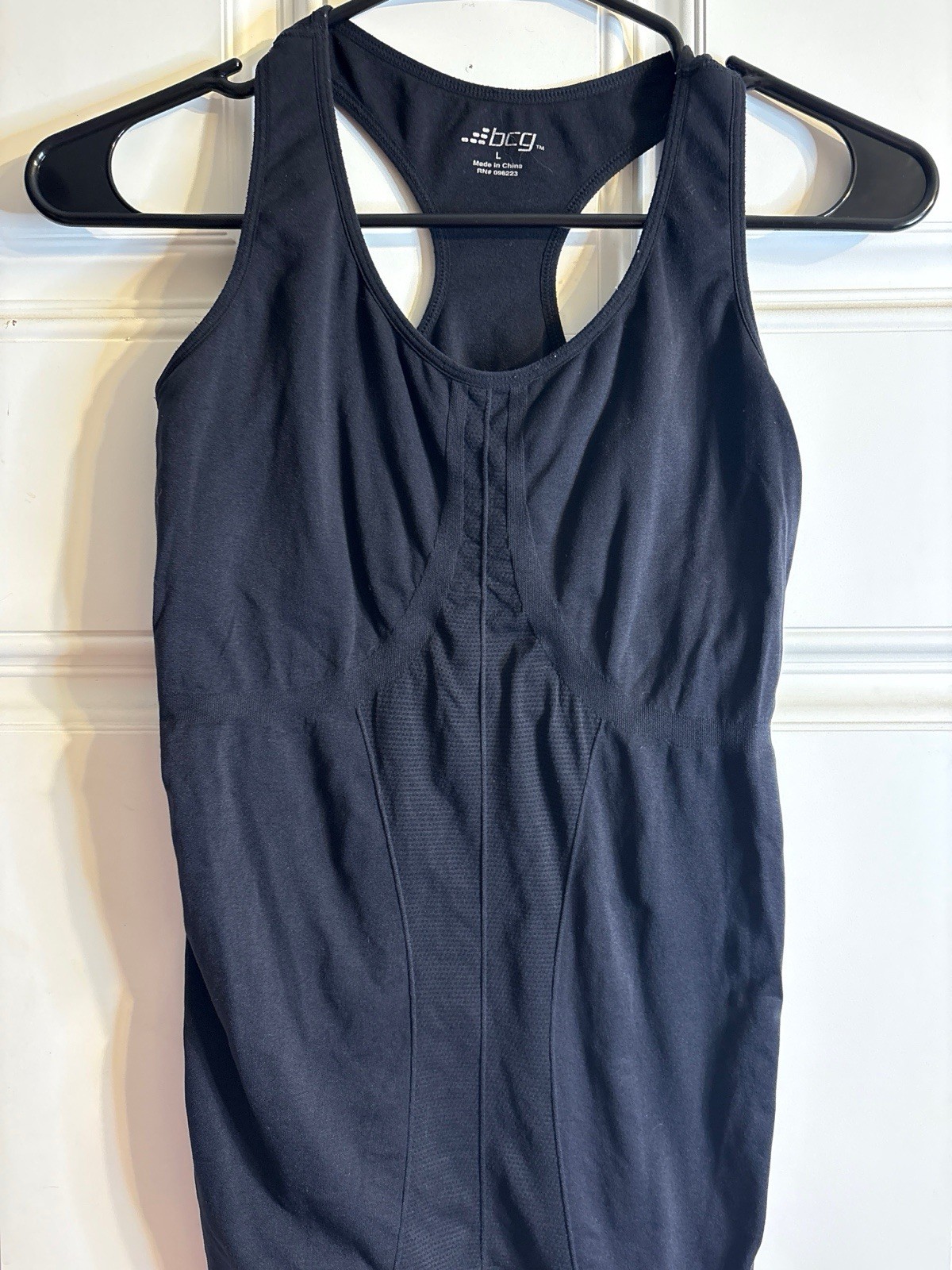 BCG Women’s Built-In Bra Racerback Tank Top, Black Solid Activewear Size S
