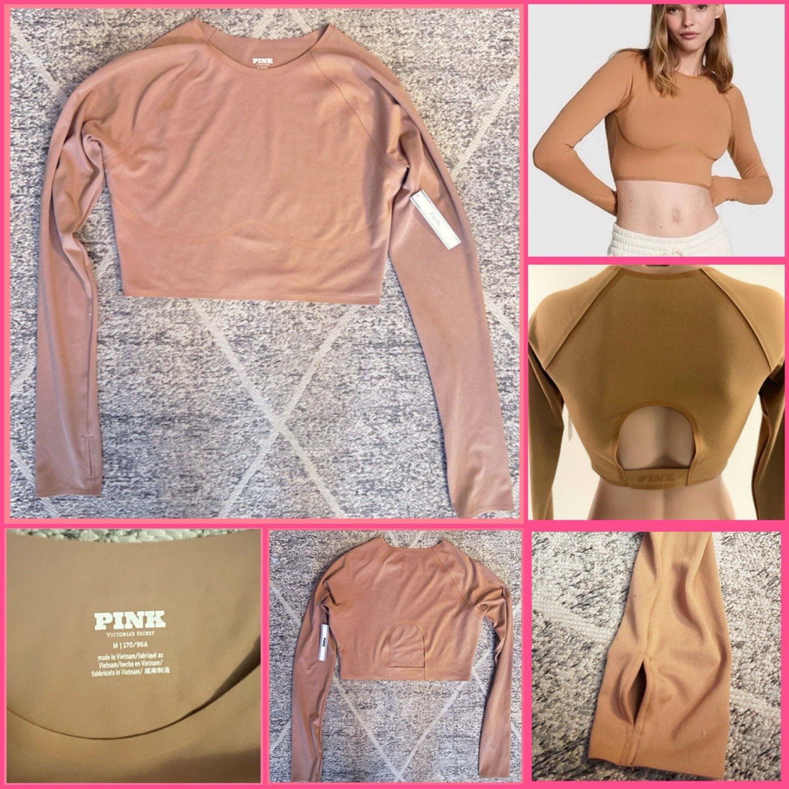 Pink Victoria’s Secret Brown Active Cropped Shirt Open Back New Tags Brown $45
