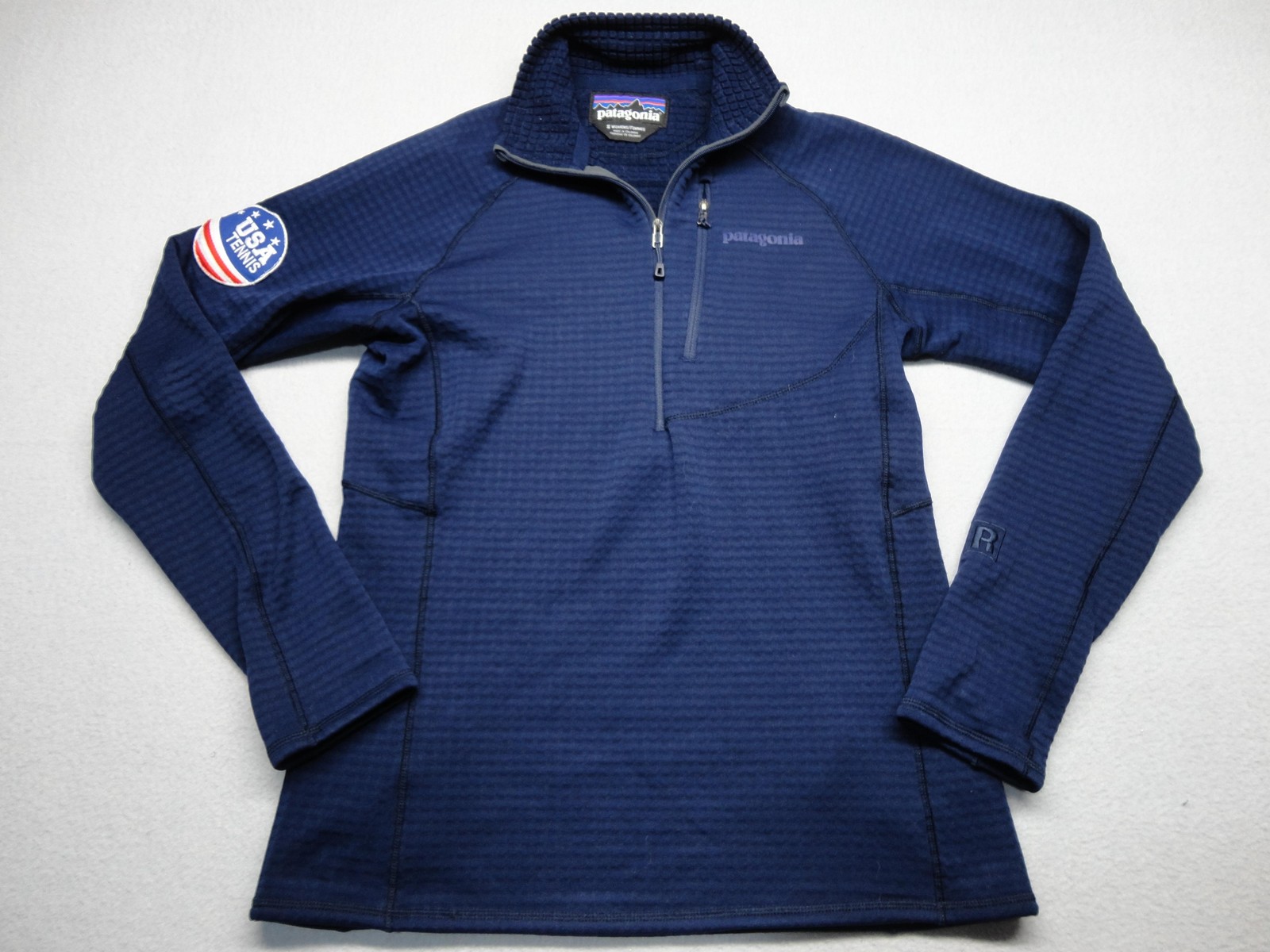 Patagonia Pullover Womens Small Blue R1 Fleece 1/4 Zip USA Tennis Mock Neck