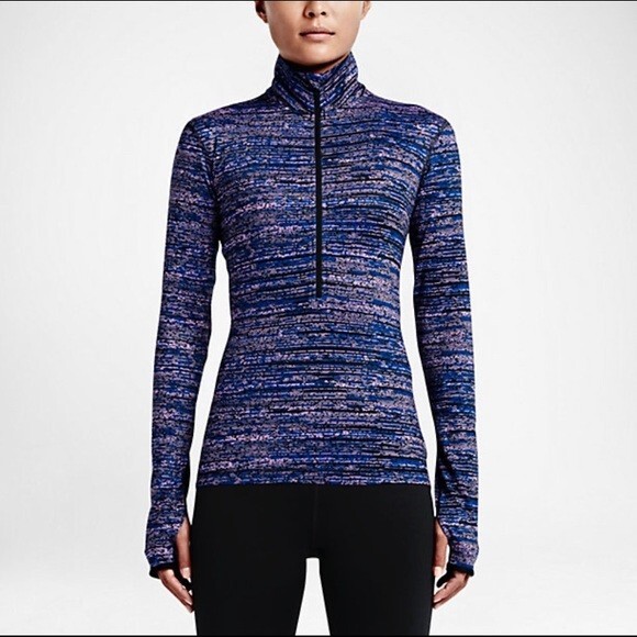 NIKE Pro M Pullover Top Dri-Fit Half-Zip Static Blue Pink Purple Mock Neck EUC