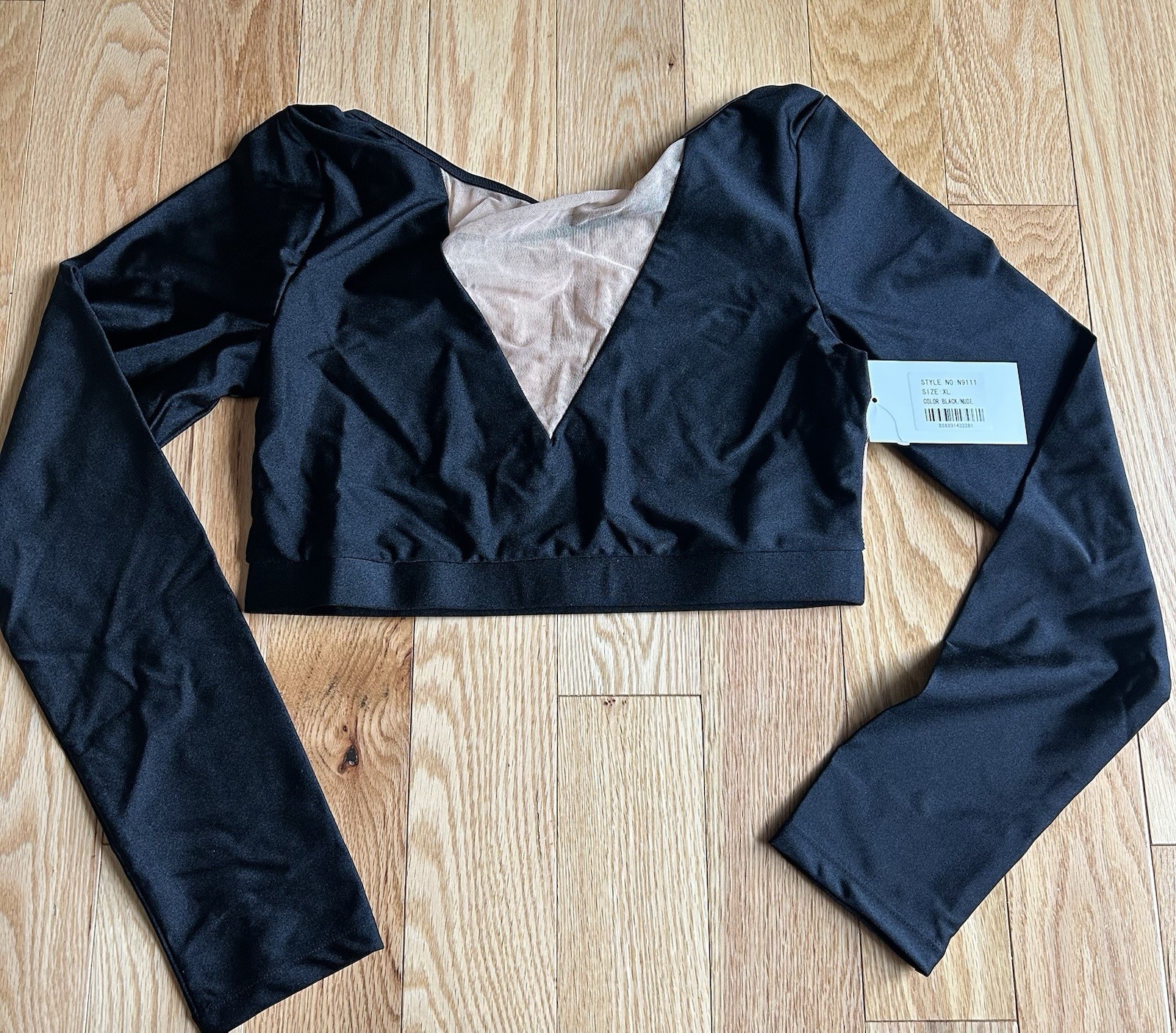 Natalie Womens Lyrical Flow Collection Crop Top Black With Nude Mesh AXL NWT