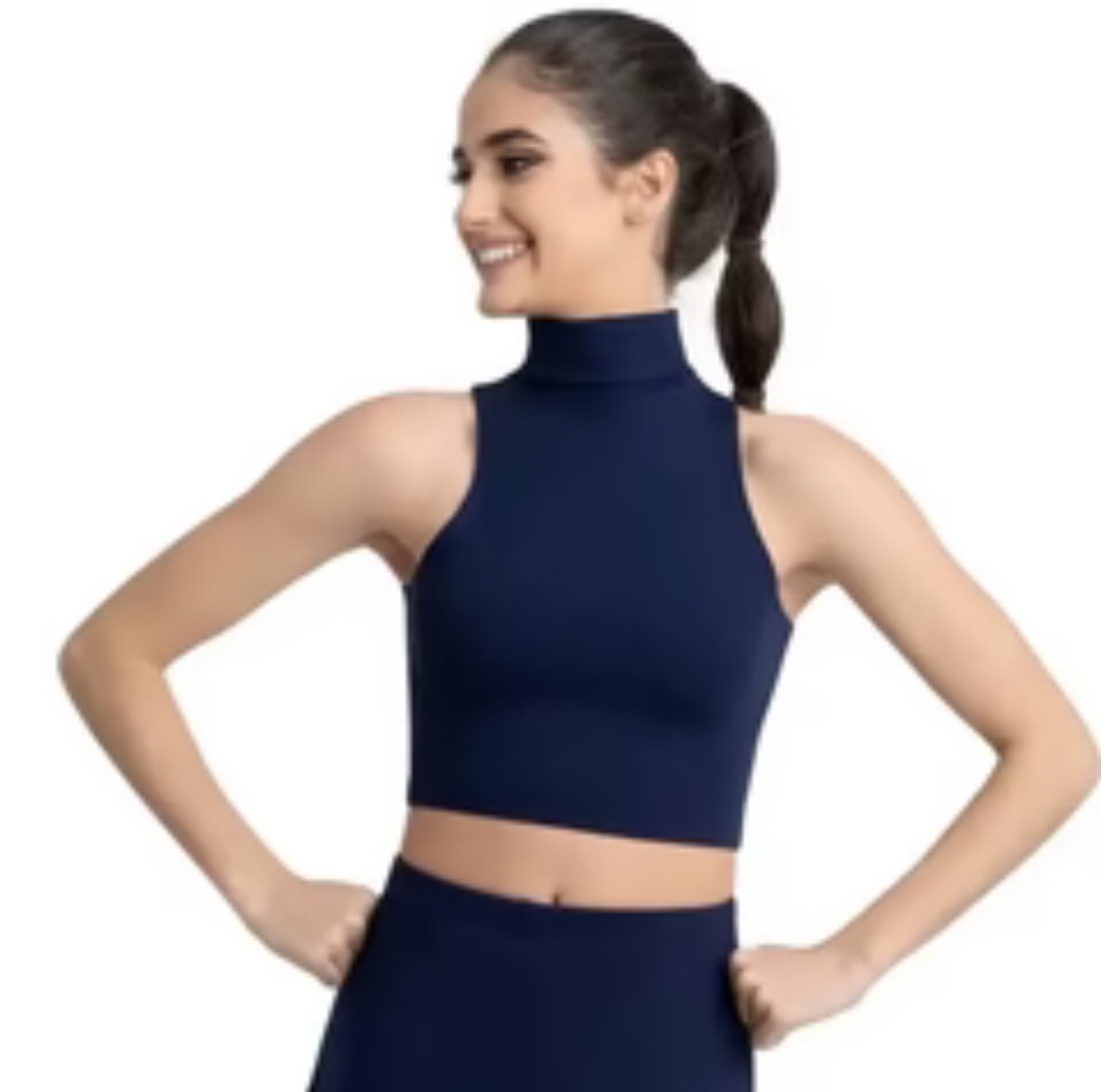 Capezio Mock Neck Sleeveless Basic Rib-Knit Crop Cutout Back Tank Tops Sz M/L