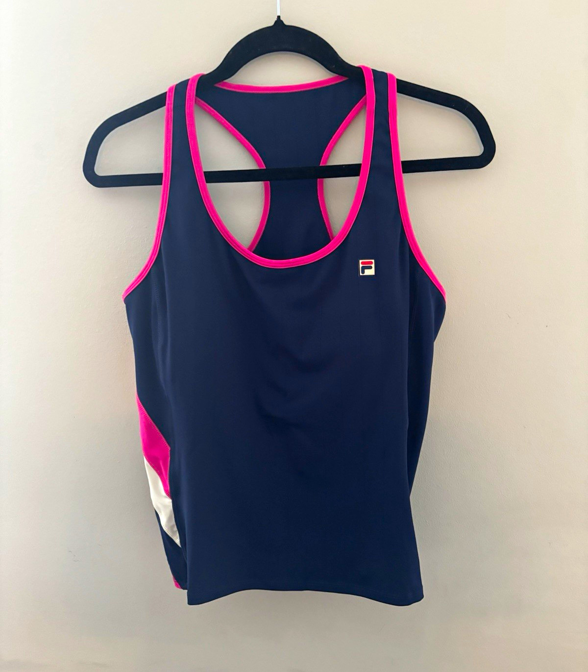 FILA Women’s Colorblock Racerback Scoop Neck Stretch Tank Top Navy Pink L