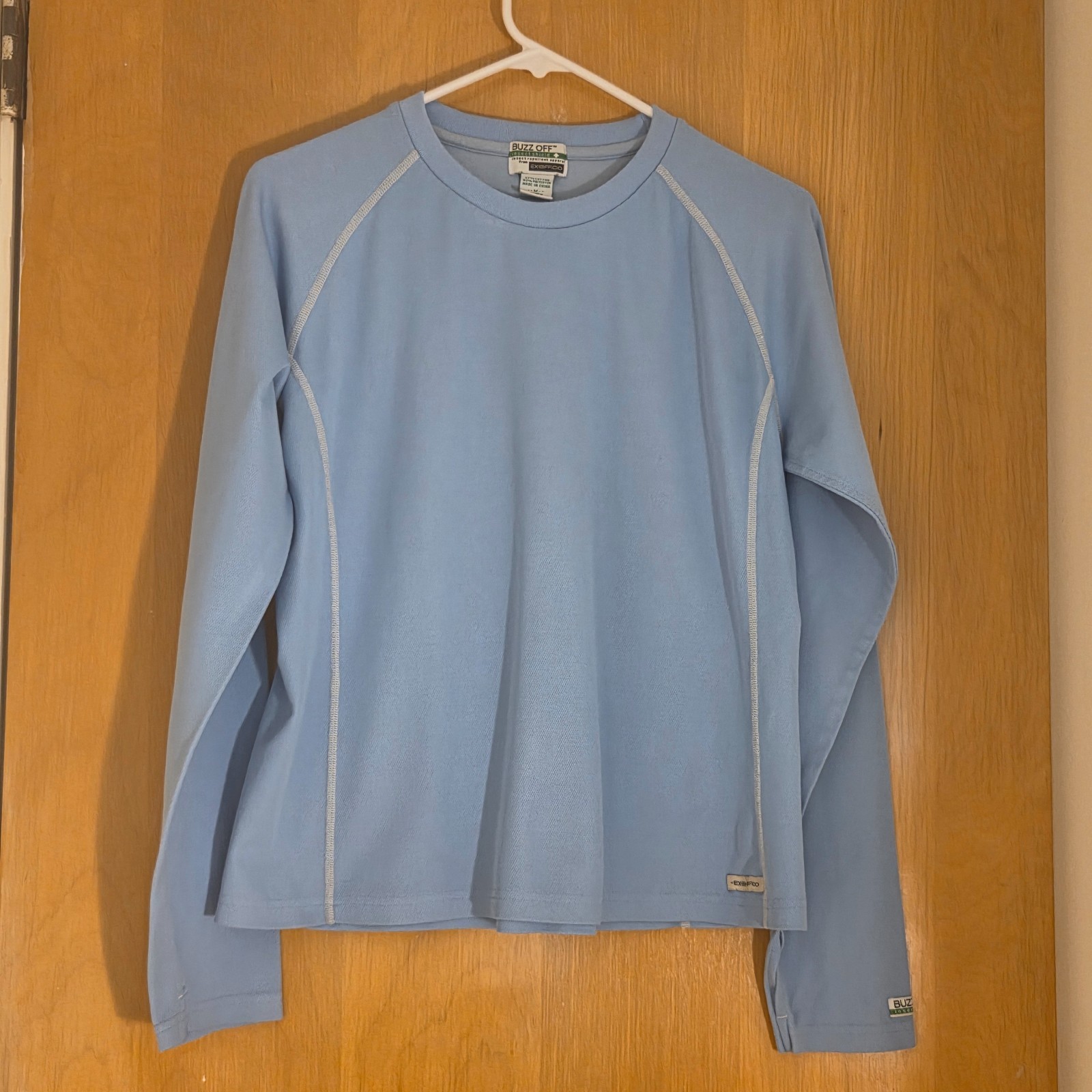 Exofficio Buzz Off Insect Shield Pullover Top Size M Light Sky Blue Outdoor Hike