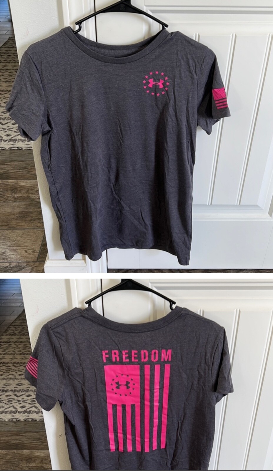 Under Armour Women’s UA Freedom Flag T-Shirt. Pink and Gray Size SM