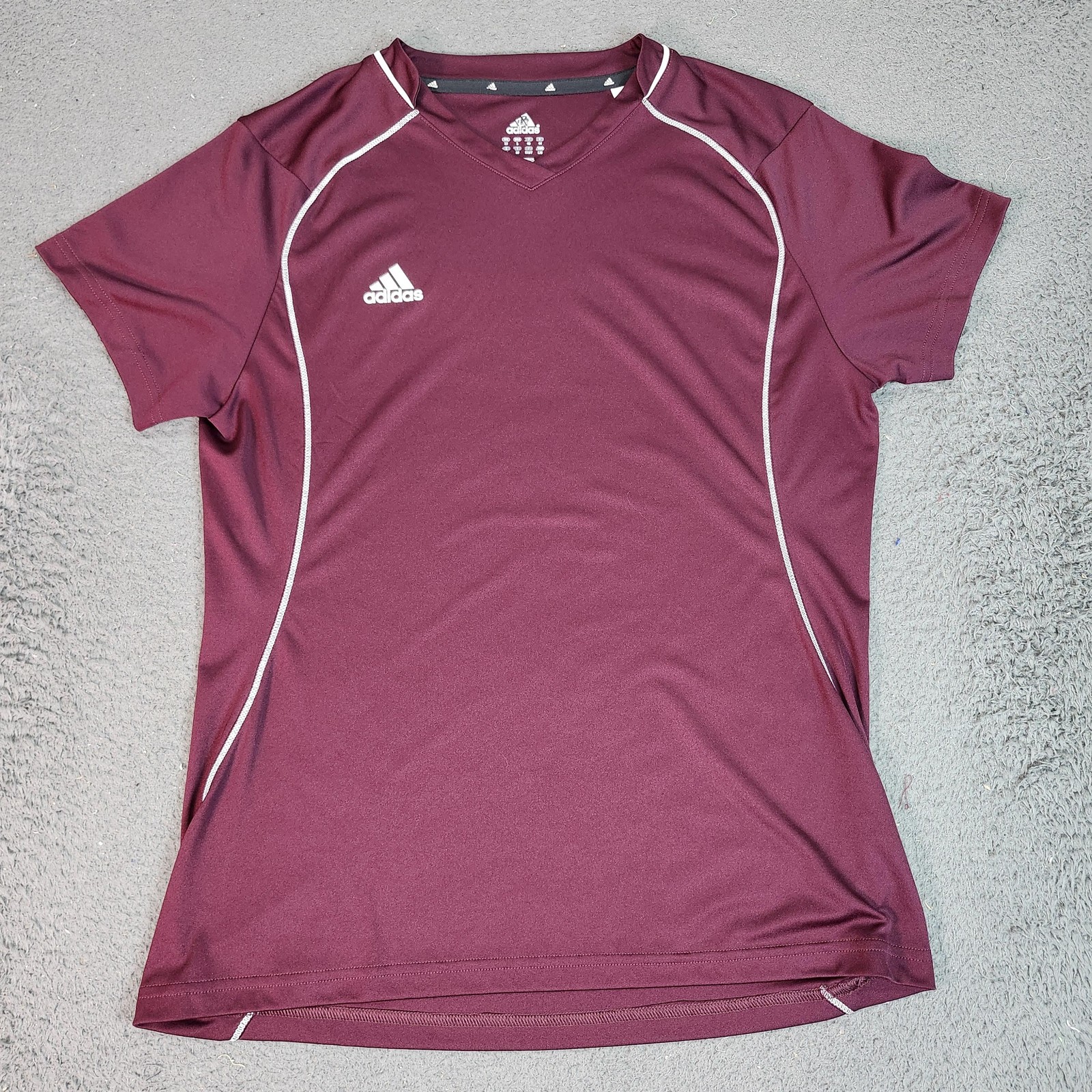 Adidas Shirt Womens Large Red Short Sleeve V Neck Soccer Jersey Top Athletic