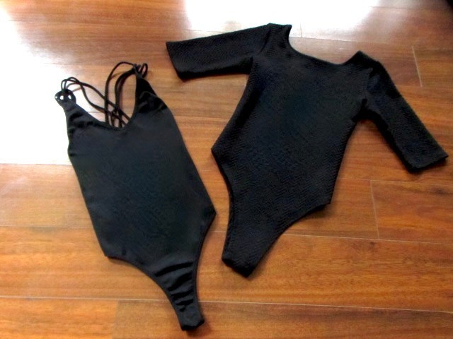 LIRA CLOTHING ~ LOT OF 2!! Size Small ~ Black STRETCH RIB BodyCon Bodysuits c30