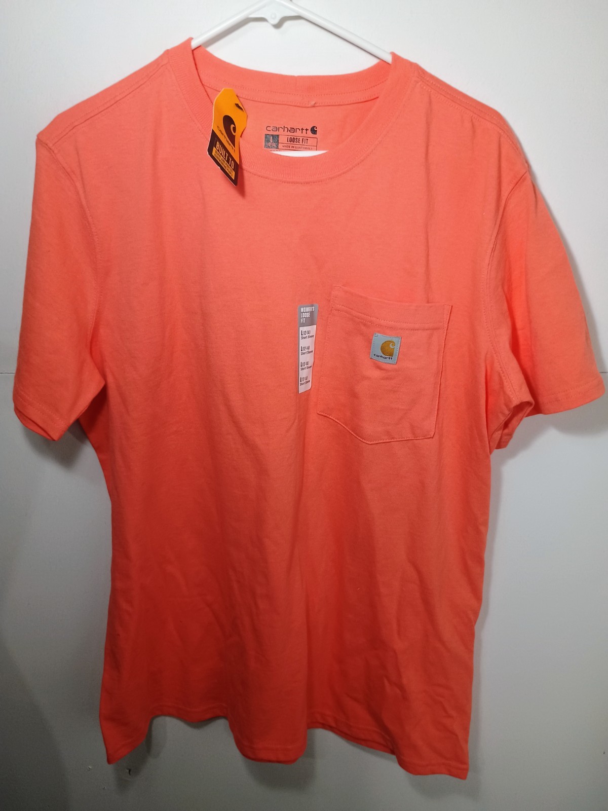 NEW Carhartt Shirt Womens Large orange/Coral T-Shirt Loose Fit Pullover Workwear