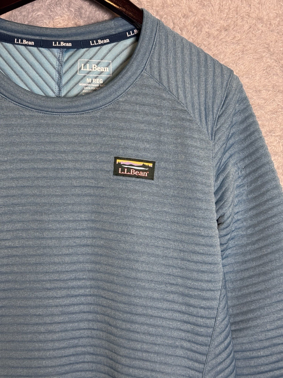 LL Bean Airlight Blue Ribbed Textured Pullover Long Sleeve Sweatshirt Women’s L