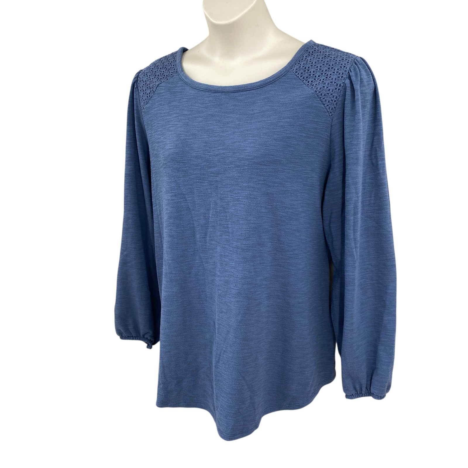 LC Lauren Conrad Womens Knit Tunic Top Size 2X Blue Long Sleeve Lace Shoulders