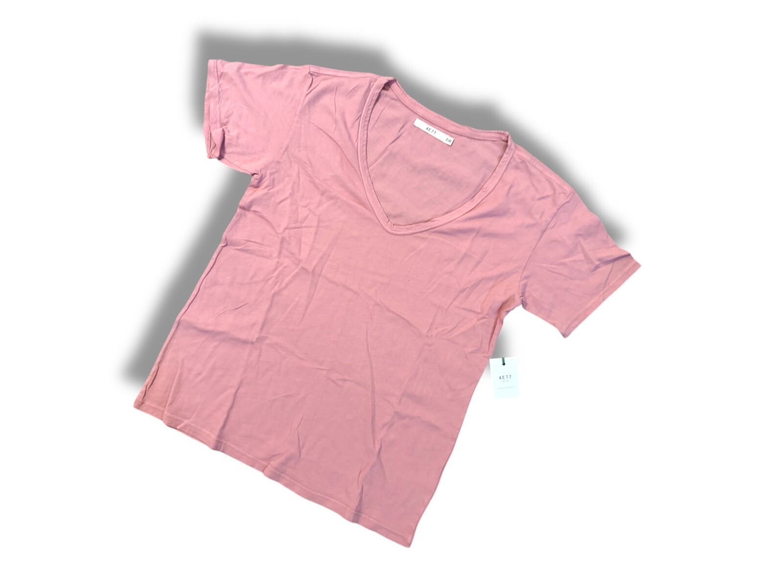 American Eagle AE77 Premium Boxy V-Neck Short Sleeve T-Shirt Womens Light Pink