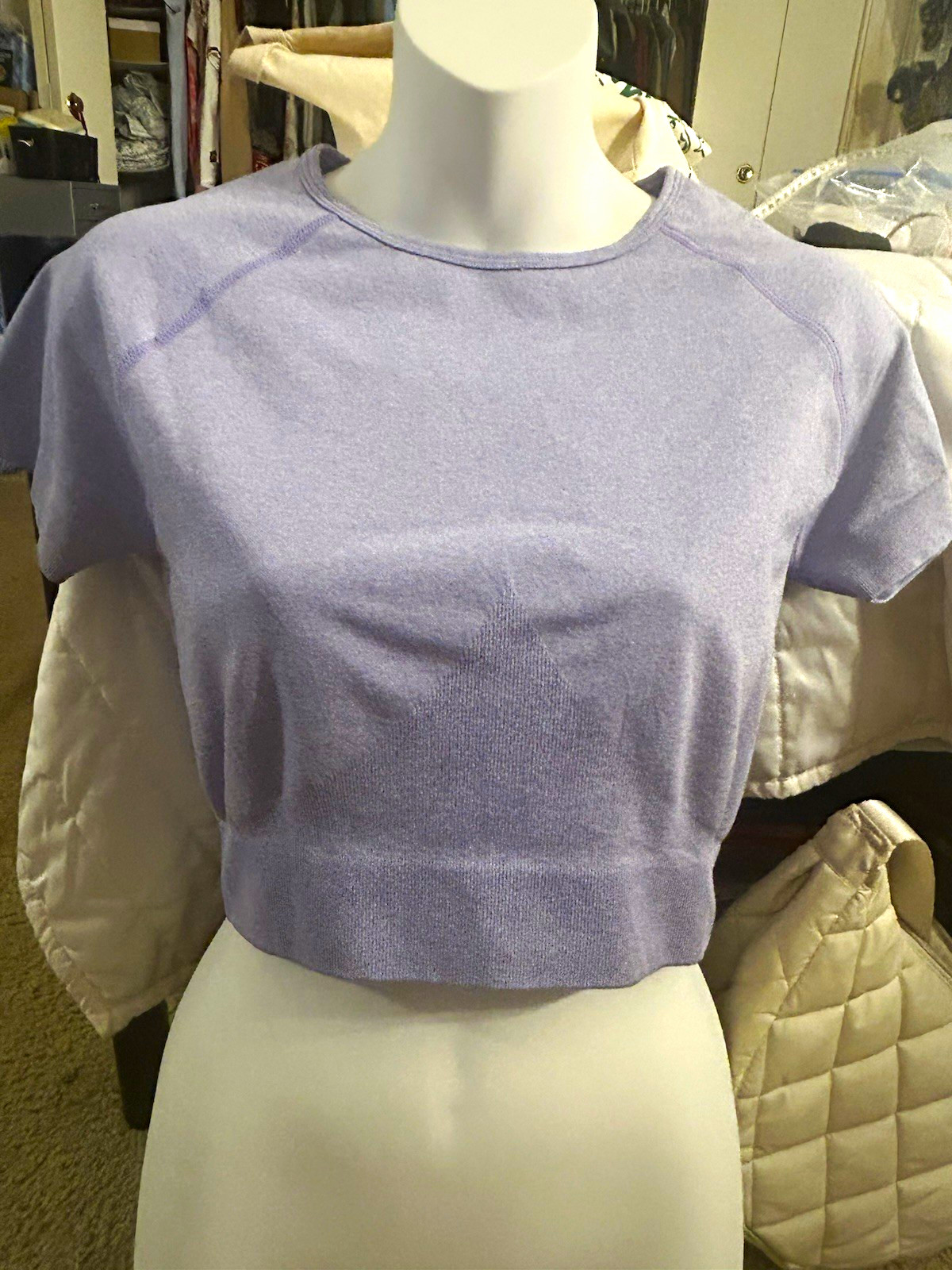 Women’s Seamless Athletic Crop Top Lavender Sz M Unbranded Raglan Ribbed Hem